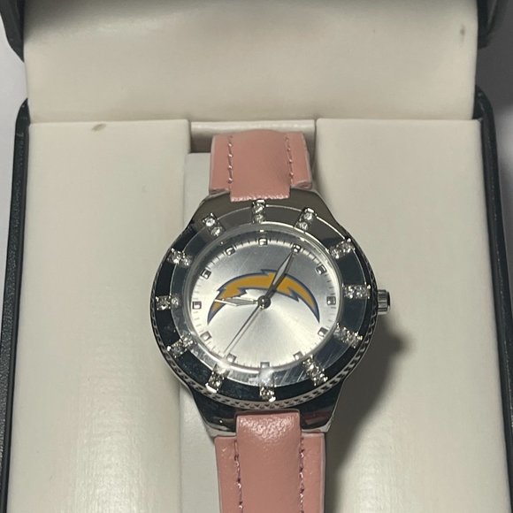 Los Angeles Chargers NFL Womens Watch w/ Pink Leather Band w/ Rhinestones NEW